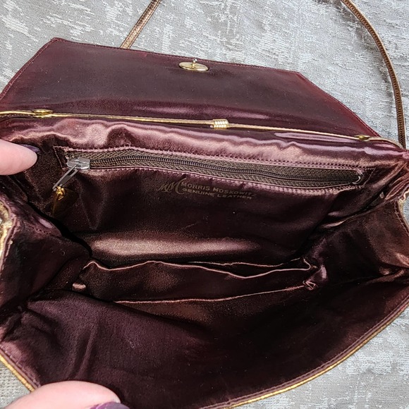Vtg Morris Moskowitz Metallic Gold Leather Clutch Purse 70s disco - Picture 4 of 9